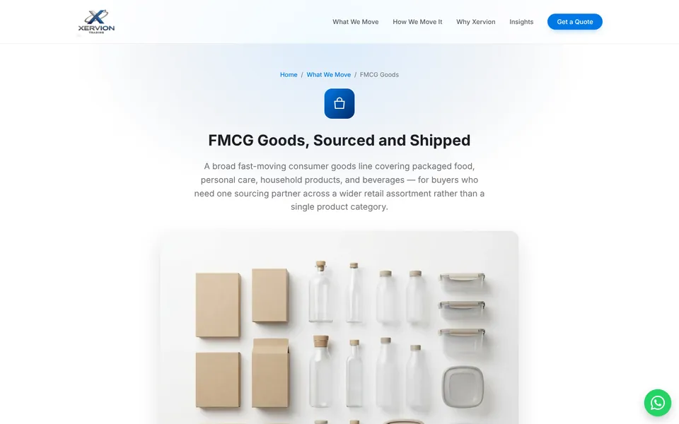 FMCG Goods page, Xervion Trading website